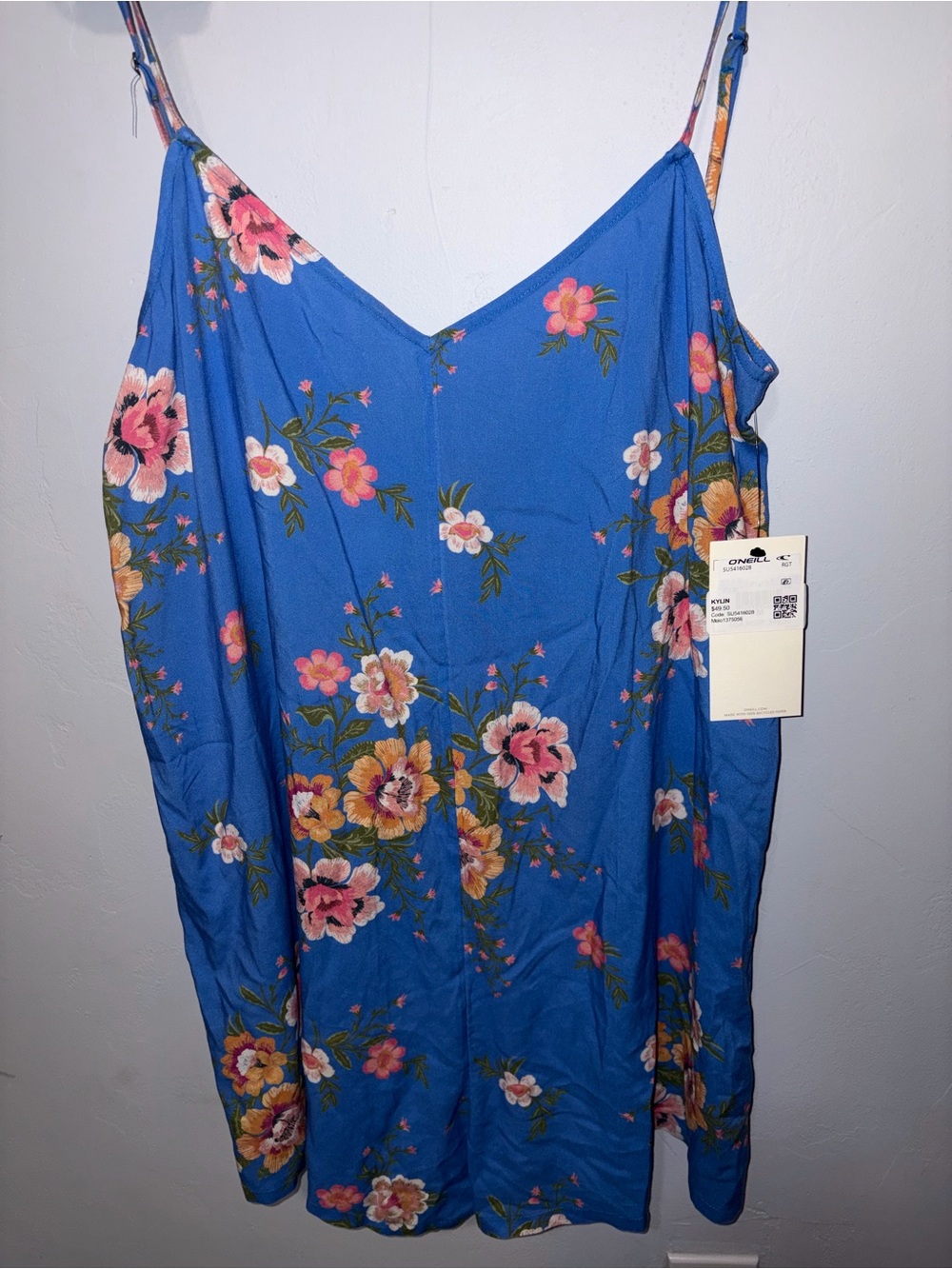 O'Neill Blue Floral Spaghetti-Strap Jumpsuit Romper